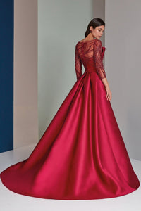 HerTrove-Tulle Dress with Beaded Bodice and Overskirt with Train