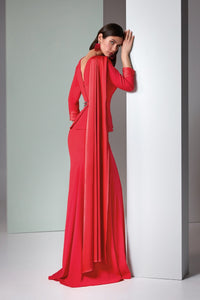 HerTrove-Crepe Dress with Rhinestone Trim and Peplum Detail