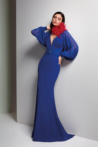 HerTrove-CREPE AND CHIFFON DRESS WITH RHINESTONE STRIP