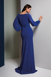 HerTrove-CREPE AND CHIFFON DRESS WITH RHINESTONE STRIP