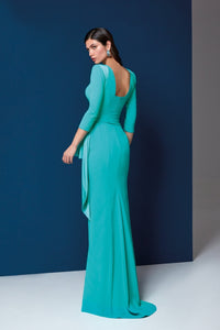 HerTrove-Chiffon Sleeve Jumpsuit with Flowing Overskirt and Waist Bow