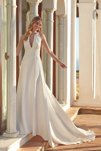 HerTrove-Elegant halter gown with flowing train