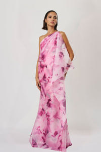 Birdseye Organza Tulip print toga with Bias cascade
