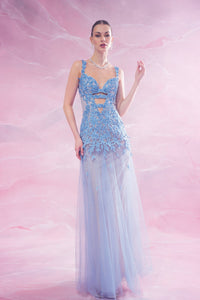 HerTrove-Tulle embroidered dress with cut-outs
