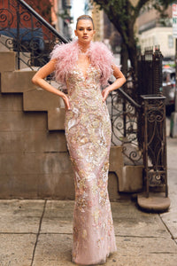 HerTrove-Embroidered tulle dress with feathers