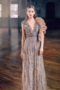 HerTrove-One sleeve embroidered dress with ruffles
