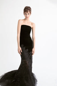HerTrove-Lace and velvet gown with train