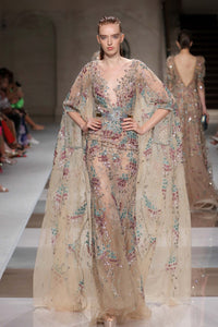 Luxe Embellished Sheer Cape Gown