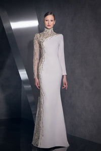 Her Trove-High Neck Crepe Embroidered Dress