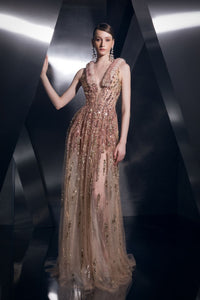 Her Trove-Fully Beaded Dress With Soft Fur