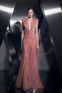Her Trove-Plunging Neckline Fully Beaded Dress
