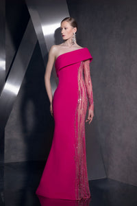 Her Trove-Asymmetrical Neckline One Sleeve Dress
