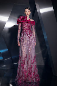 Her Trove-Floral Neckline Embroidered Gown