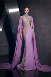 Her Trove-Crepe Gown With Cape 