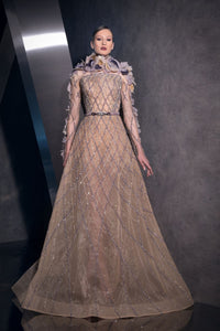 Her Trove-Floral Neckline Fully Beaded Gown
