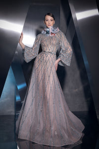 Her Trove-Loose Sleeves Embroidered Gown