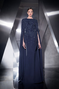 Her Trove-Cape Sleeves Crepe Dress