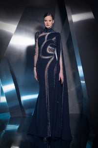 Her Trove-Crepe Embroidered Dress With Cape