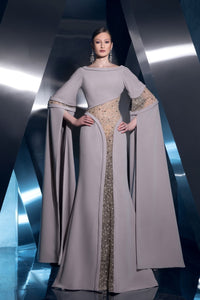 Her Trove-Floor Length Sleeves Crepe Gown
