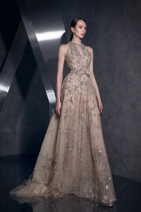 Her Trove-Halter Neck Fully Beaded Gown