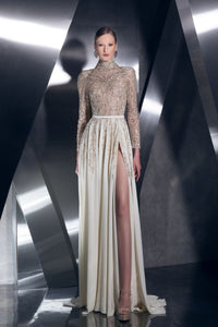 Her Trove-Long Sleeves Beaded Muslin Dress