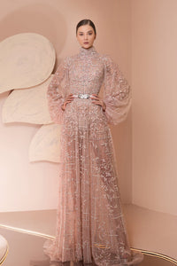 Her Trove-Fully beaded dress with long puff sleeves
