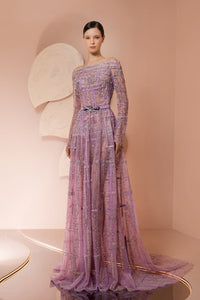Her Trove-Off shoulder beaded dress with long fitted sleeves