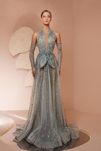 Her Trove-Off sleeves fully beaded gown