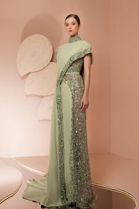 Her Trove-High collar crepe embroidered dress