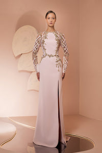 Her Trove-Side slit embroidered crepe dress