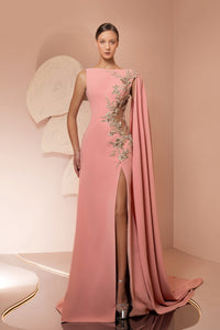 Her Trove-One shoulder crepe dress with embroidery