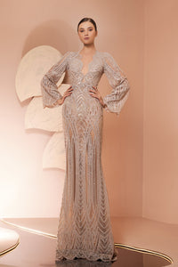 Her Trove-V neck beaded dress with wide sleeves