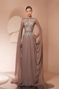 Her Trove-Cape sleeves embroidered muslin dress 