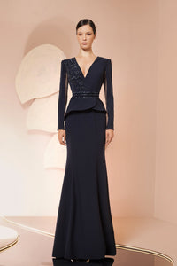 Her Trove-long sleeves V neck crepe dress