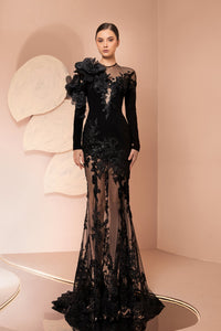 Her Trove-Long sleeve crepe and dentelle dress 