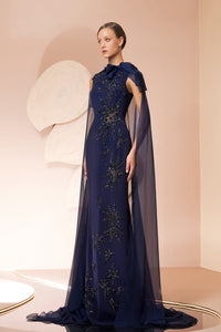 Her Trove-Embroidered dress with Long muslin scarf
