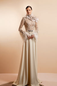 Her Trove-Long fitted sleeves beaded crepe dress