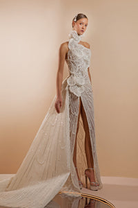 Her Trove-Beaded slit dress with over skirt
