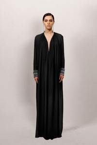 Black Beaded Cuffs Georgette Dress