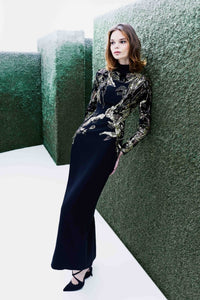 black gold baroque dress midi with accents The Jahna Edit