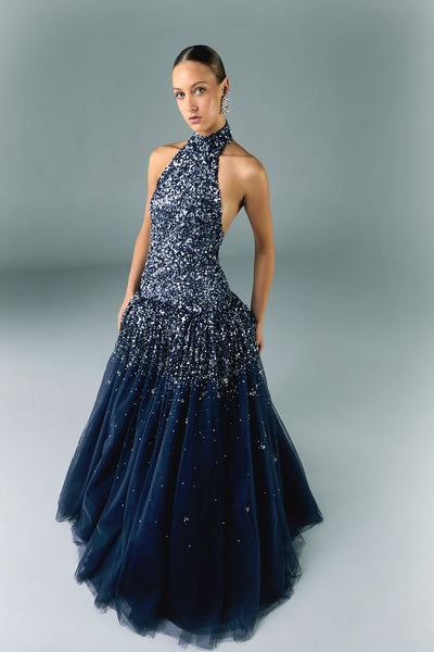 halter tulle dress neck A-line Embroidered short tulle dress