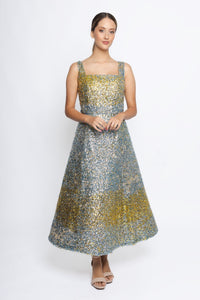 Light blue gold midi dress embroidery – HERTROVE