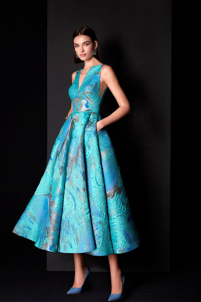 Midi jacquard dress with side pockets Multicolor / FR 34