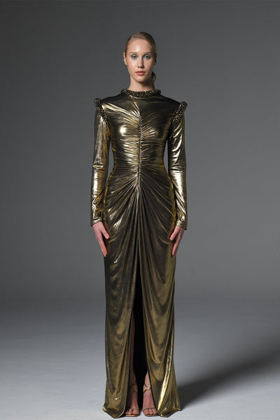 gold jersey dress Shimmery with crystal embellishments DESIGNERS