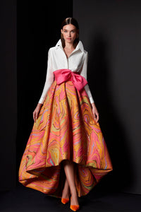 Shirt-style bodice midi brocade dress Multicolor / FR 36