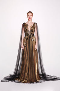 marchesa organza dress V-neck gown with floral embellishments Color:Photo discount-available Multicoloured jersey-knit midi dress low silhouette