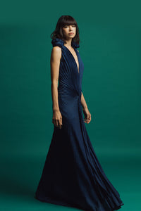 Pleated waistline sleeveless gown - HerTrove