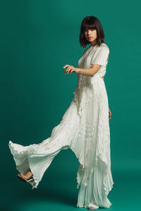 Fully pleated asymmetric cape with wide pants - HerTrove