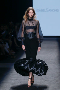 Semi sheer top with sculpted hem skirt - HerTrove