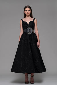 Heart shape neckline belted midi dress - HerTrove